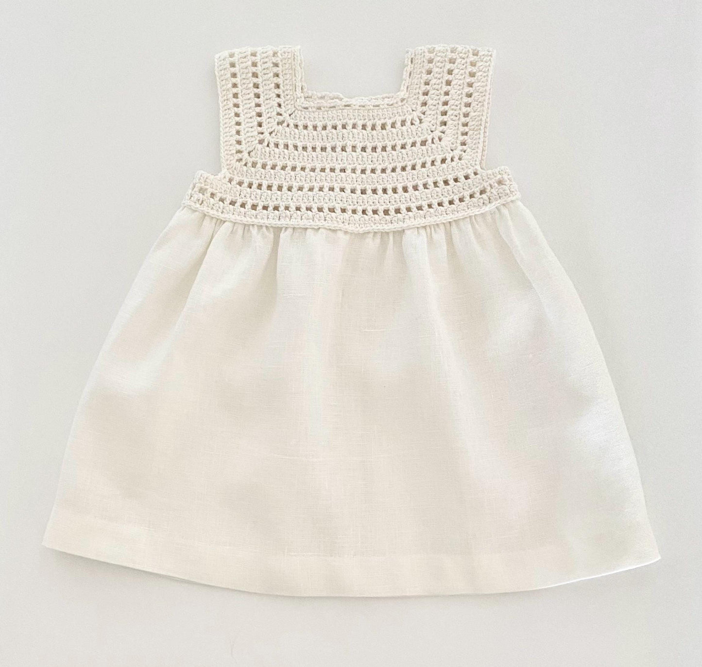 Handmade Linen Baby Dress: Crochet Yoke, Vintage Style