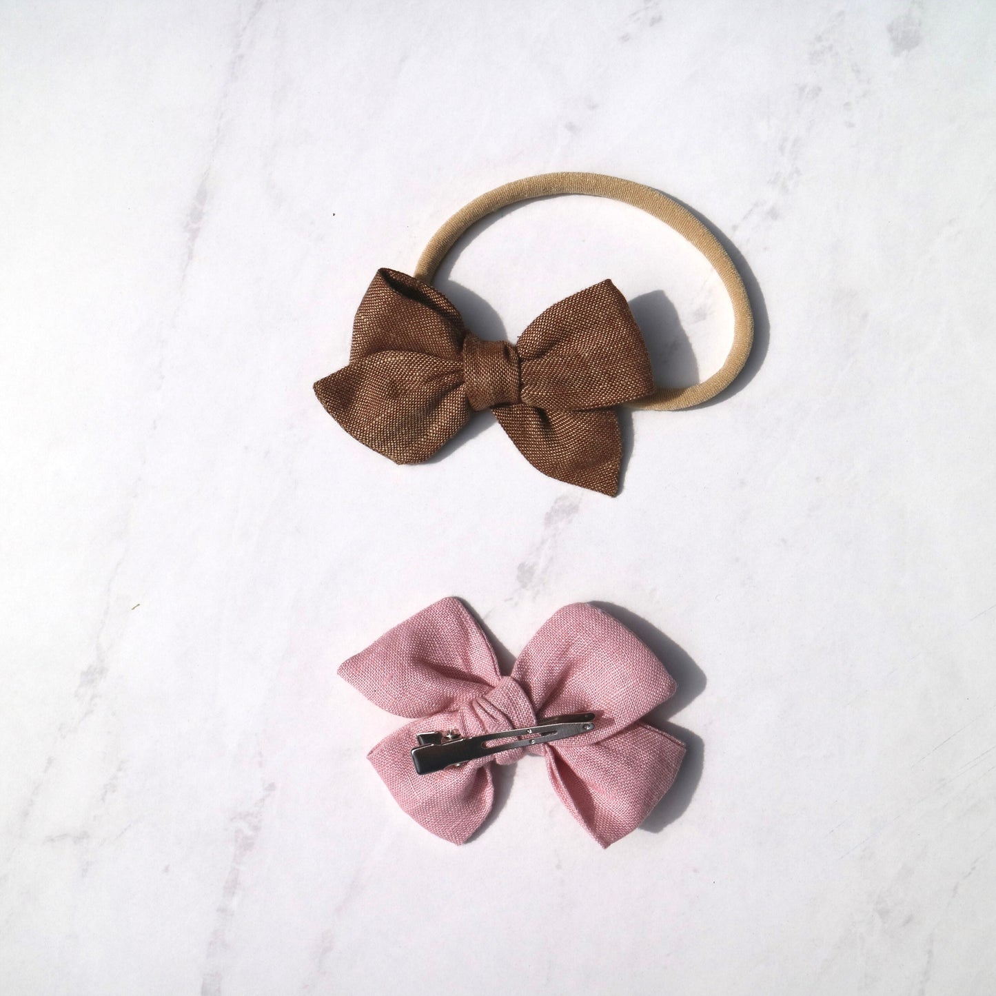 Linen Baby Bow Headband or Hair Clip - Made in USA