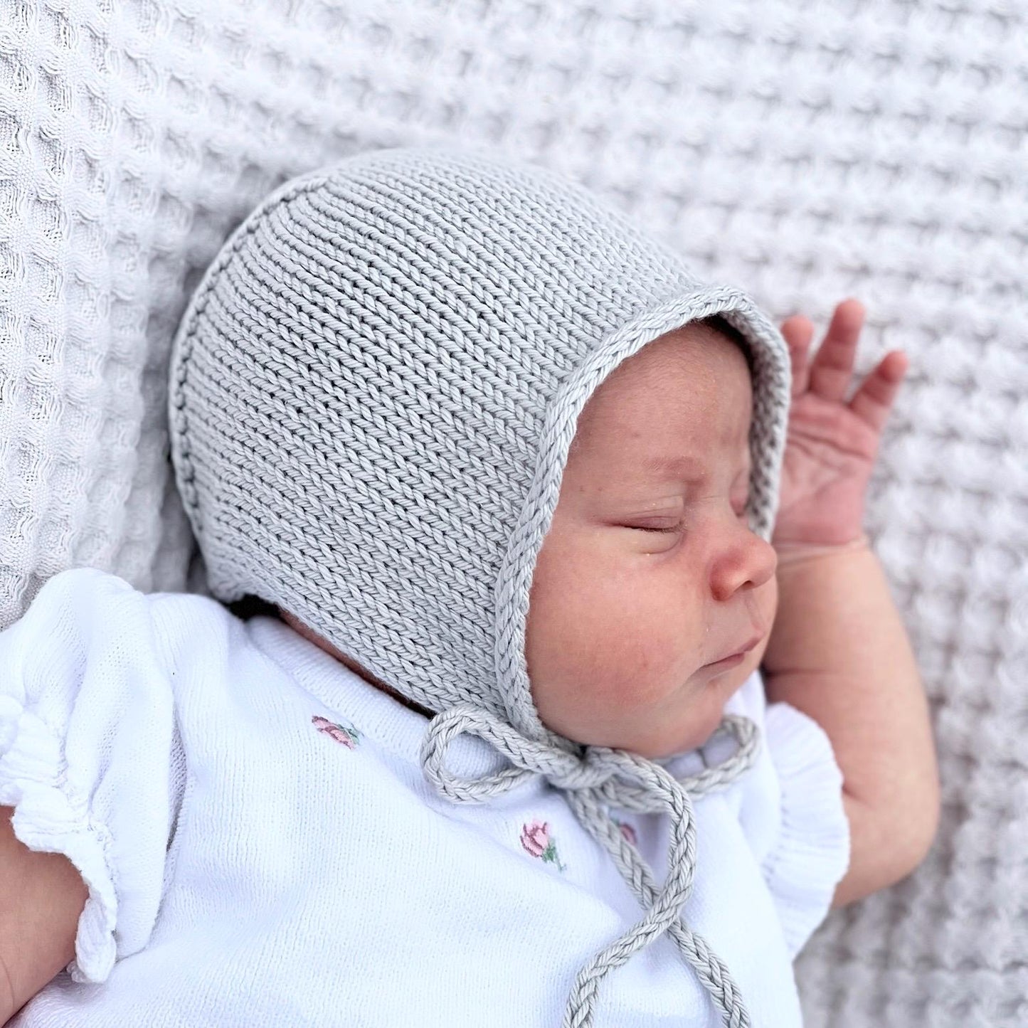 Hand Knit Cotton Baby Bonnet: Soft & Cozy - Made in USA