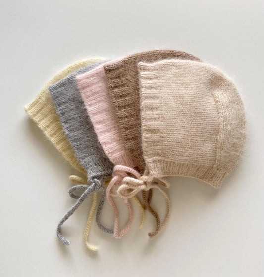 Mink Alpaca Knit Baby Bonnet: Handmade Winter Hat