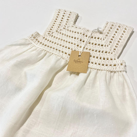 Handmade Linen Baby Dress: Crochet Yoke, Vintage Style