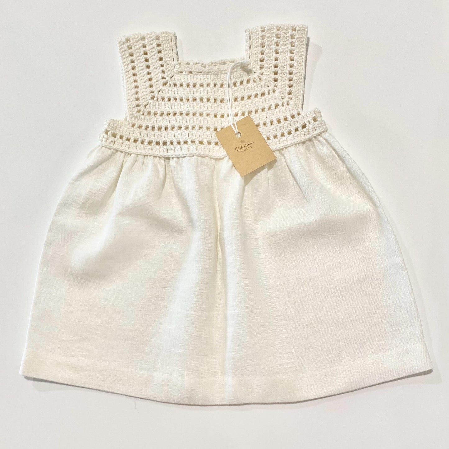 Handmade Linen Baby Dress: Crochet Yoke, Vintage Style