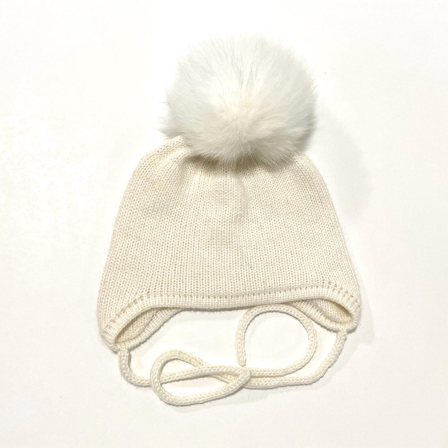 Cashmere Baby Knit Hat: Fox Fur Pom-pom, Handmade in USA