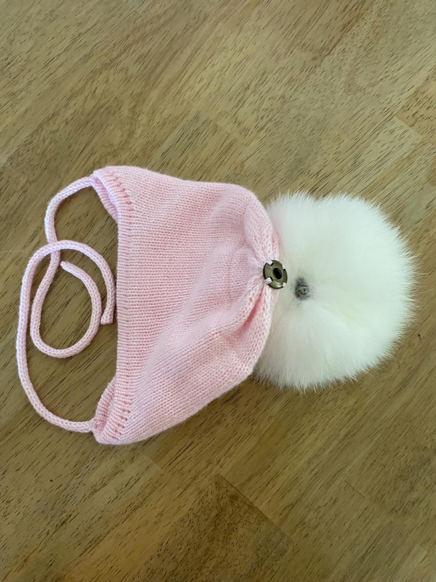 Cashmere Knit Baby Hat: Fox Fur Pom Pom, Handmade in USA