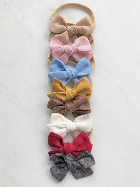Linen Baby Bow Headband or Hair Clip - Made in USA