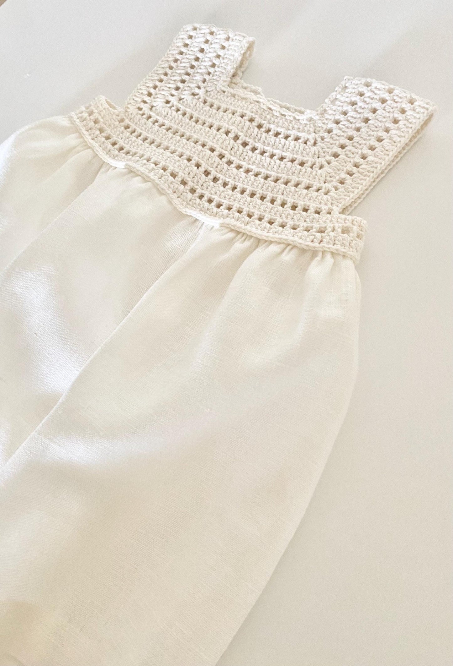 Handmade Linen Baby Dress: Crochet Yoke, Vintage Style